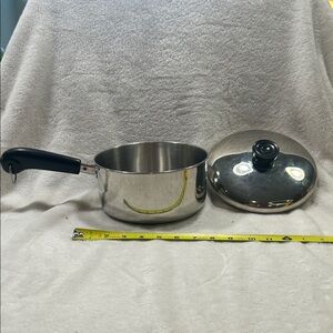 Revere vintage Stainless Steel Saucepan with Black Handle and Lid